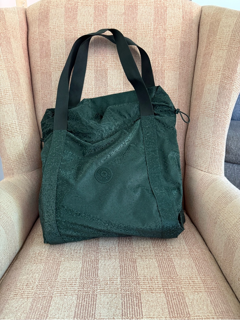Kipling Forest Green Tote with Black Straps
